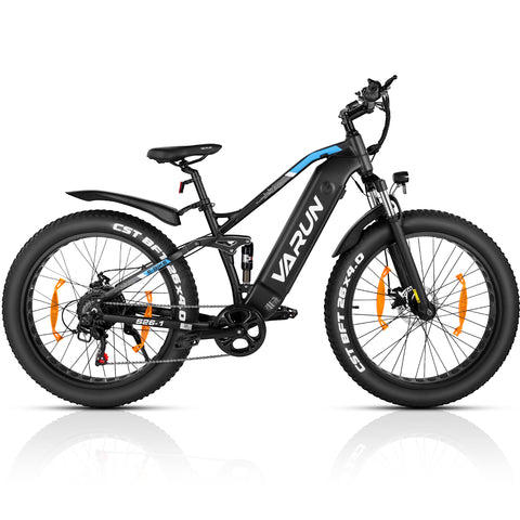 Fat Tire E-Mountainbike Pedelec Vollgefedertes All-Terrain-Elektrofahrrad 90 Nm abnehmbarer Akku große Reichweite – Varun Ballistic-White 26'' E-Bike