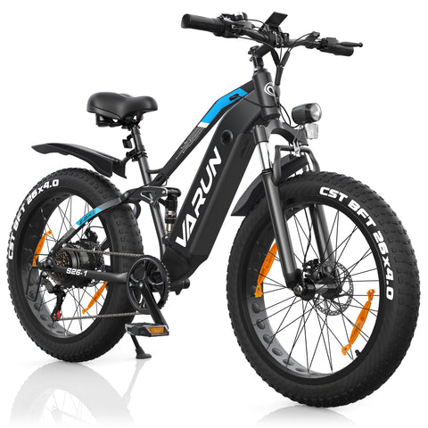 Fat Tire E-Mountainbike Pedelec Vollgefedertes All-Terrain-Elektrofahrrad 90 Nm abnehmbarer Akku große Reichweite – Varun Ballistic-White 26'' E-Bike