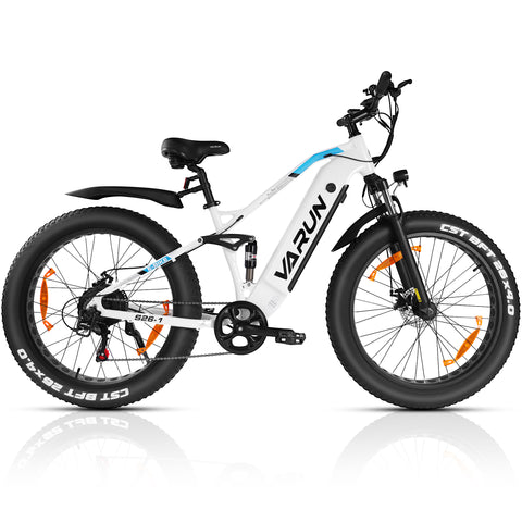 Fat Tire E-Mountainbike Pedelec Vollgefedertes All-Terrain-Elektrofahrrad 90 Nm abnehmbarer Akku große Reichweite – Varun Ballistic 26'' E-Bike