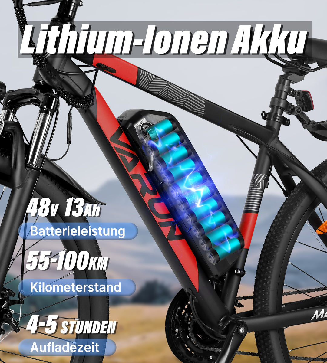 Varun Altus-Pro 27,5" 21-Gang-E-Bike mit APP und USB-Telefonaufladung