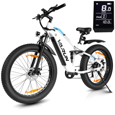 Fat Tire E-Mountainbike Pedelec Vollgefedertes All-Terrain-Elektrofahrrad 90 Nm abnehmbarer Akku große Reichweite – Varun Ballistic 26'' E-Bike