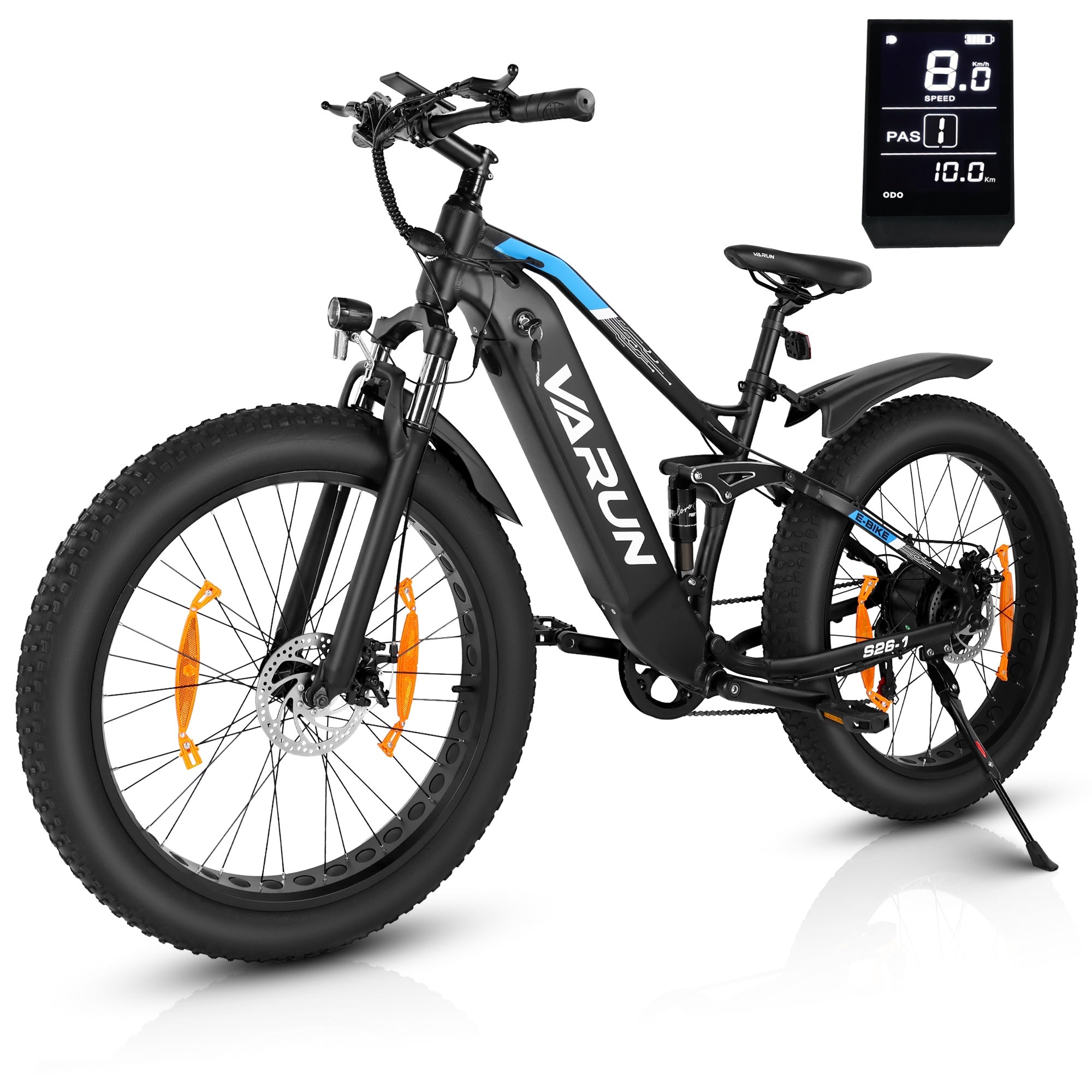 Fat Tire E-Mountainbike Pedelec Vollgefedertes All-Terrain-Elektrofahrrad 90 Nm abnehmbarer Akku große Reichweite – Varun Ballistic 26'' E-Bike